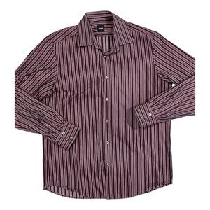 Boss Hugo Boss‎ Black Label Men's Large Purple Striped Dress Shirt